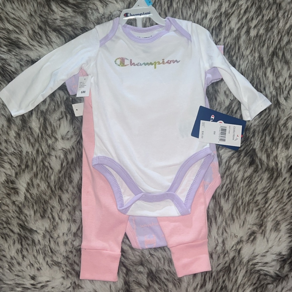 Champion baby girl  6 months White pink and purple 3 Piece Set NWT